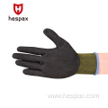 Hespax EN388 Black Polyester Sandy Foam Nitrile Gloves